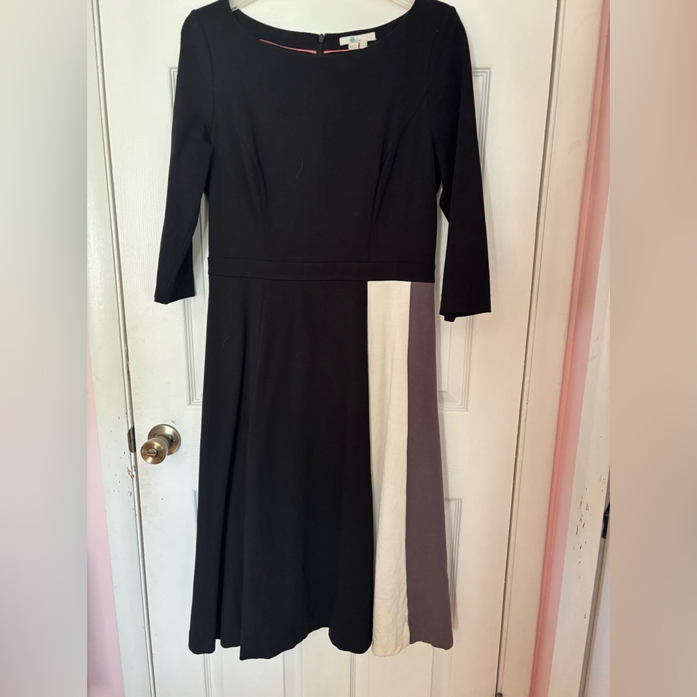 Boden Elegant Black and Cream Long Sleeve Dress